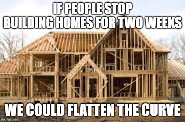 Home buying | IF PEOPLE STOP BUILDING HOMES FOR TWO WEEKS; WE COULD FLATTEN THE CURVE | image tagged in shortage | made w/ Imgflip meme maker