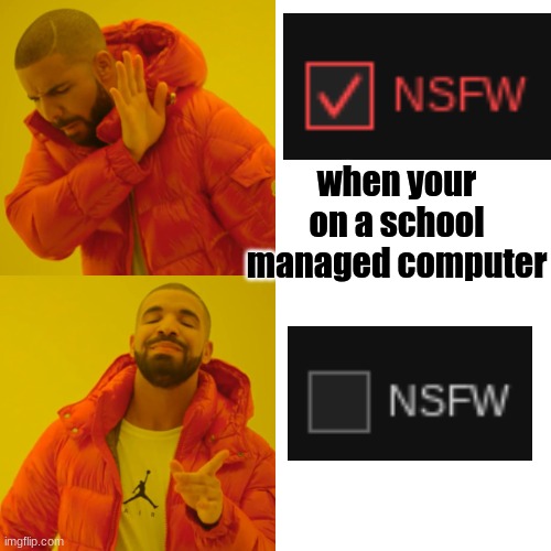 My opinion | when your on a school managed computer | image tagged in memes,drake hotline bling,my opinion,nsfw button,drake,safe | made w/ Imgflip meme maker