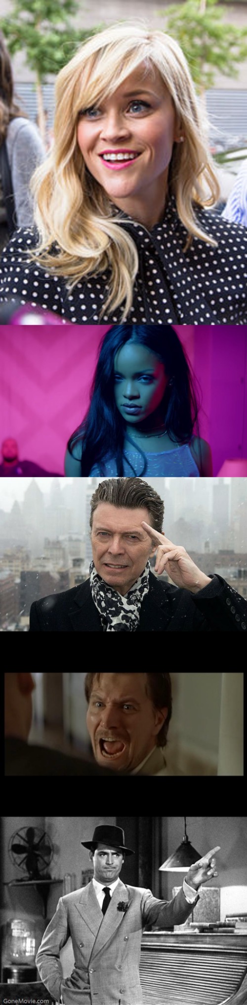 image tagged in reese witherspoon,rihanna work,david bowie,gary oldman everyone,get out | made w/ Imgflip meme maker