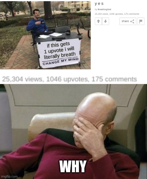 WHY | image tagged in memes,captain picard facepalm | made w/ Imgflip meme maker