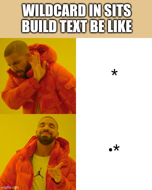 Drake Hotline Bling |  WILDCARD IN SITS BUILD TEXT BE LIKE; *; •* | image tagged in memes,drake hotline bling,nerdy,you wouldn't get it | made w/ Imgflip meme maker