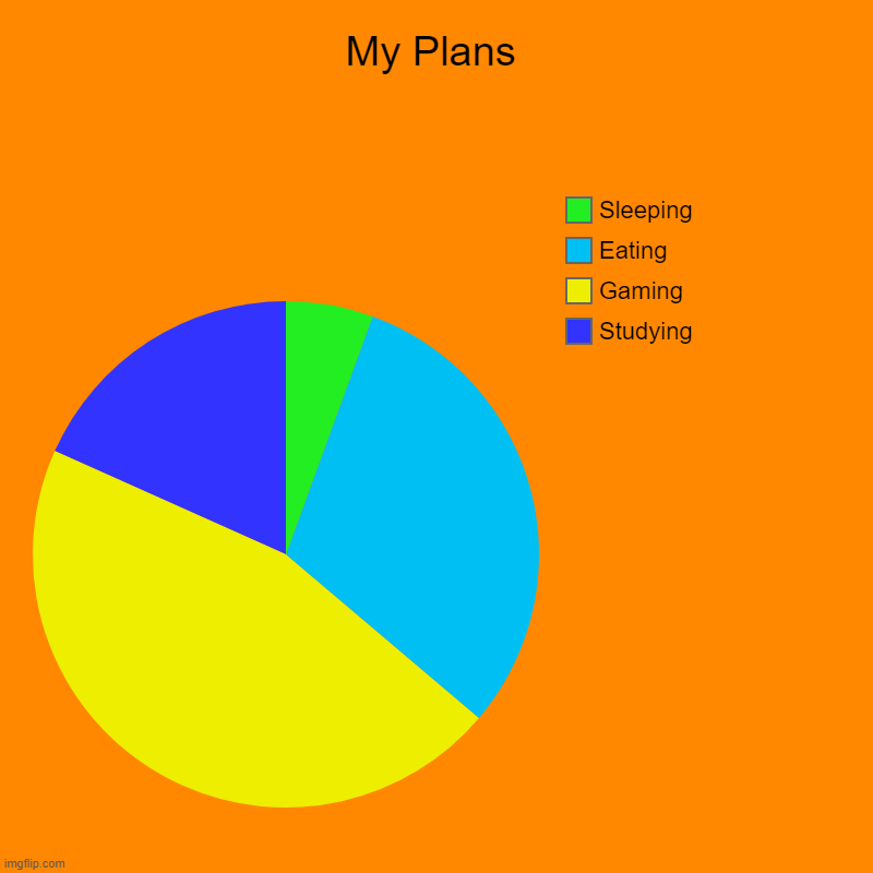 My Plans B) | My Plans | Studying, Gaming, Eating, Sleeping | image tagged in charts,pie charts | made w/ Imgflip chart maker