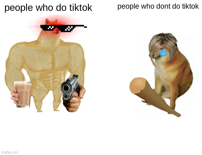 tiktok is beter | people who do tiktok; people who dont do tiktok | image tagged in memes,buff doge vs cheems | made w/ Imgflip meme maker