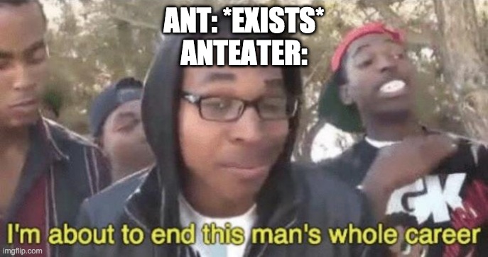 Anteaters be like | ANT: *EXISTS*
ANTEATER: | image tagged in i m about to end this man s whole career | made w/ Imgflip meme maker