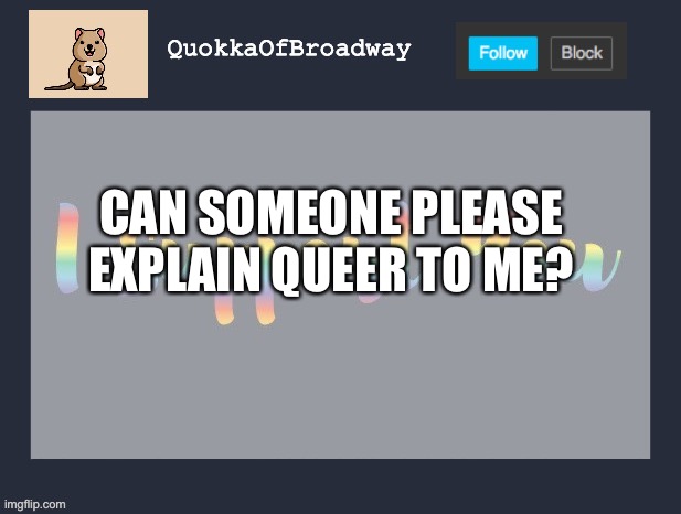 Is it a sexuality and what does it mean? | CAN SOMEONE PLEASE EXPLAIN QUEER TO ME? | image tagged in quokkaofbroadway announcement | made w/ Imgflip meme maker