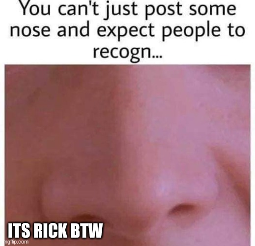 Its rick! | ITS RICK BTW | image tagged in its rick,rickrol,rick astley,nose,memes | made w/ Imgflip meme maker