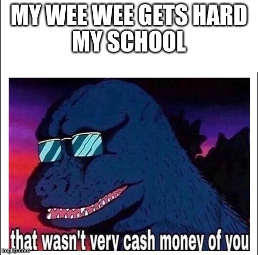my dck got hards |  MY WEE WEE GETS HARD
MY SCHOOL | image tagged in that wasn t very cash money | made w/ Imgflip meme maker
