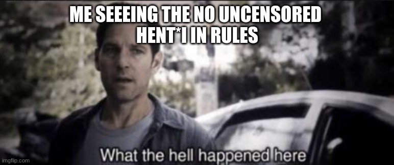 o-o | ME SEEEING THE NO UNCENSORED 
HENT*I IN RULES | image tagged in what the hell happened here | made w/ Imgflip meme maker