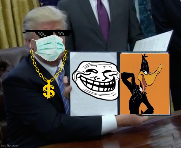 jhfhfhf | image tagged in donald trump,daffy duck | made w/ Imgflip meme maker