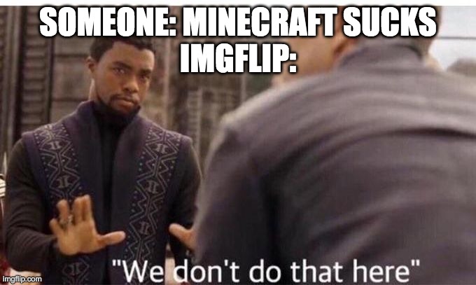 We dont do that here | SOMEONE: MINECRAFT SUCKS
IMGFLIP: | image tagged in we dont do that here | made w/ Imgflip meme maker