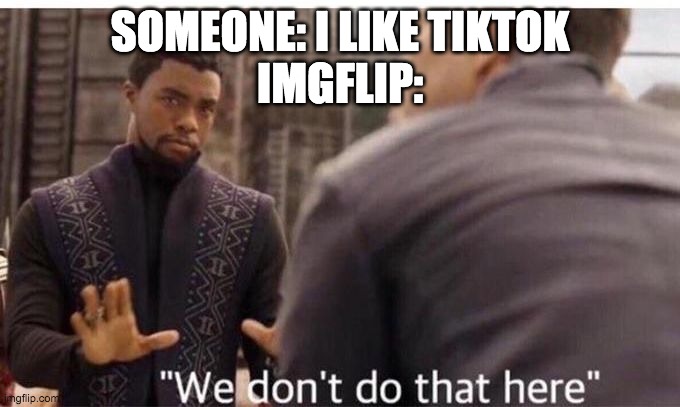 Imgflip be like | SOMEONE: I LIKE TIKTOK
IMGFLIP: | image tagged in we dont do that here | made w/ Imgflip meme maker