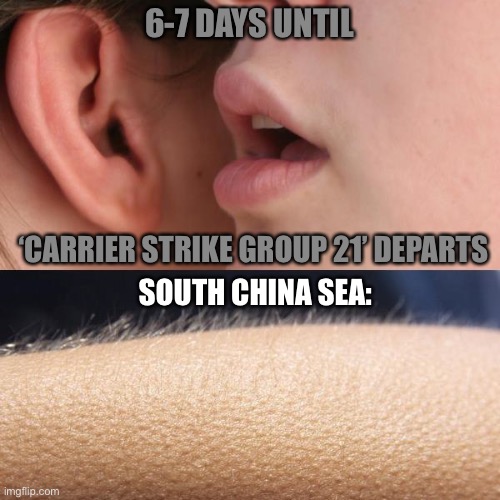 FONOP | 6-7 DAYS UNTIL; ‘CARRIER STRIKE GROUP 21’ DEPARTS; SOUTH CHINA SEA: | image tagged in whisper and goosebumps | made w/ Imgflip meme maker