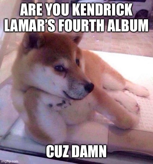 Flirting Doge | ARE YOU KENDRICK LAMAR’S FOURTH ALBUM; CUZ DAMN | image tagged in flirting doge,kendrick lamar | made w/ Imgflip meme maker