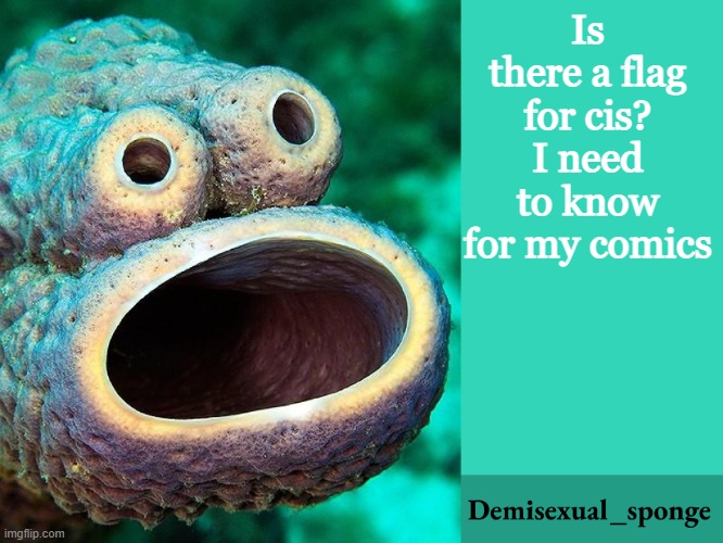 It looks better to draw a flag then just have a label saying "cis" | Is there a flag for cis? I need to know for my comics | image tagged in demisexual_sponge announcement,demisexual_sponge | made w/ Imgflip meme maker