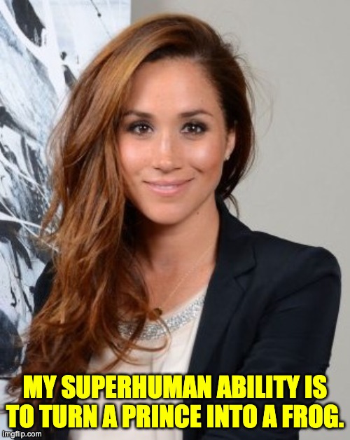 Frog | MY SUPERHUMAN ABILITY IS TO TURN A PRINCE INTO A FROG. | image tagged in meghan markle | made w/ Imgflip meme maker