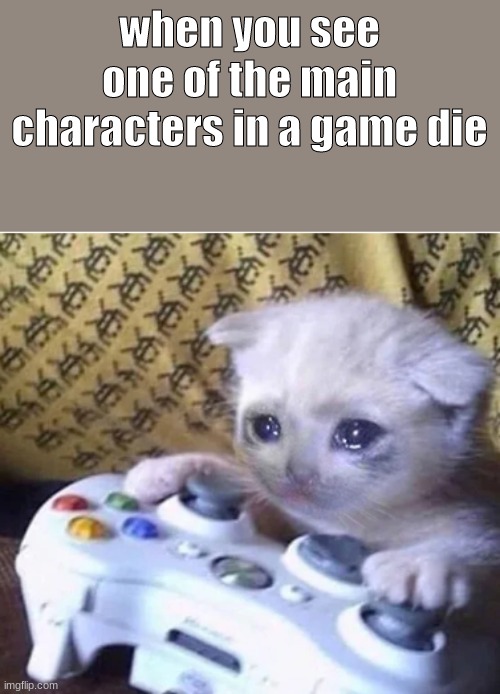 (;_;) | when you see one of the main characters in a game die | image tagged in sad gaming cat | made w/ Imgflip meme maker