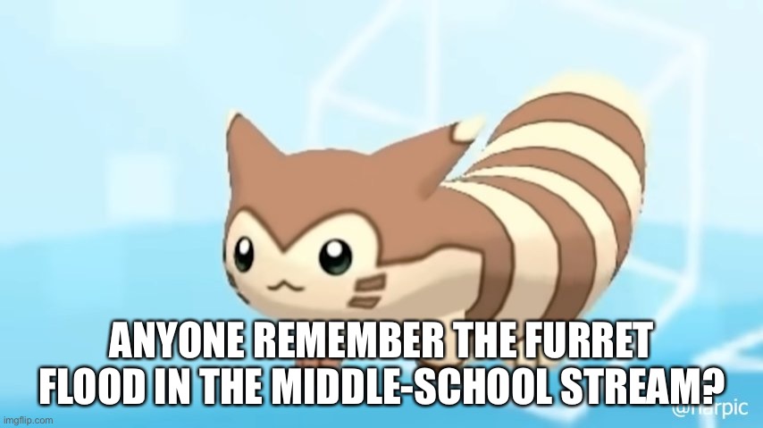 Furret Walcc | ANYONE REMEMBER THE FURRET FLOOD IN THE MIDDLE-SCHOOL STREAM? | image tagged in furret walcc | made w/ Imgflip meme maker