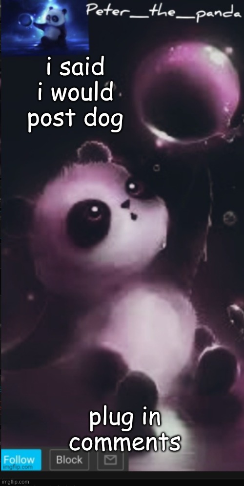 Dog | i said i would post dog; plug in comments | image tagged in peter_the_panda template | made w/ Imgflip meme maker