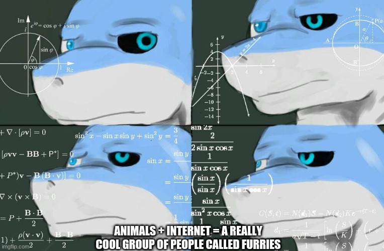 Furry Math | ANIMALS + INTERNET = A REALLY COOL GROUP OF PEOPLE CALLED FURRIES | image tagged in furry,furry memes,memes,the furry fandom | made w/ Imgflip meme maker
