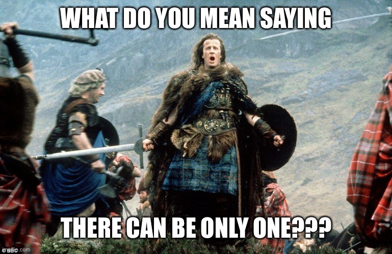 Highlander | WHAT DO YOU MEAN SAYING; THERE CAN BE ONLY ONE??? | image tagged in highlander | made w/ Imgflip meme maker