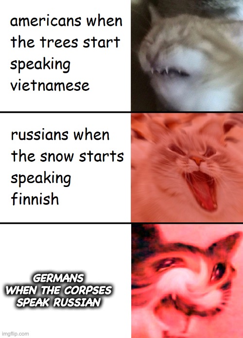 This is a meme I made a while back, it's about the Battle of Osoweic Fortress, during WWI. | GERMANS WHEN THE CORPSES SPEAK RUSSIAN | image tagged in when the trees start speaking | made w/ Imgflip meme maker