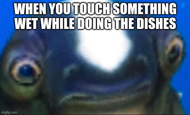 subnautica seamoth cuddlefish | WHEN YOU TOUCH SOMETHING WET WHILE DOING THE DISHES | image tagged in subnautica seamoth cuddlefish | made w/ Imgflip meme maker