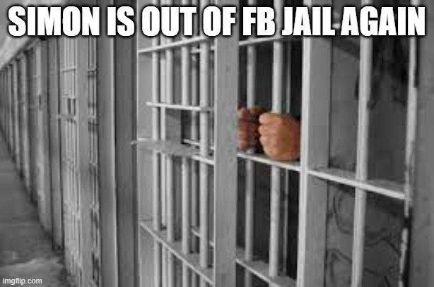 simon out of jail | SIMON IS OUT OF FB JAIL AGAIN | image tagged in facebook | made w/ Imgflip meme maker