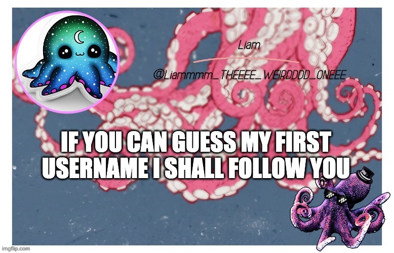 kinda spamming XD | IF YOU CAN GUESS MY FIRST USERNAME I SHALL FOLLOW YOU | image tagged in liam_the_weird_one s announcement template | made w/ Imgflip meme maker