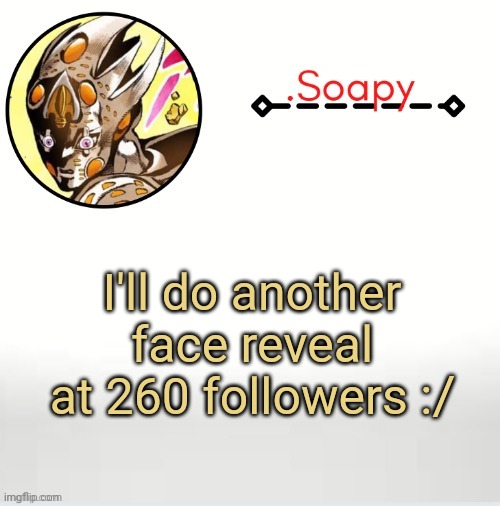 Soap ger temp | I'll do another face reveal at 260 followers :/ | image tagged in soap ger temp | made w/ Imgflip meme maker