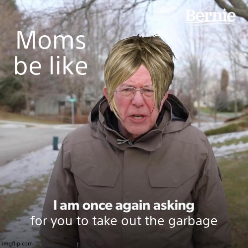 Bernie I Am Once Again Asking For Your Support | Moms be like; for you to take out the garbage | image tagged in memes,bernie i am once again asking for your support | made w/ Imgflip meme maker
