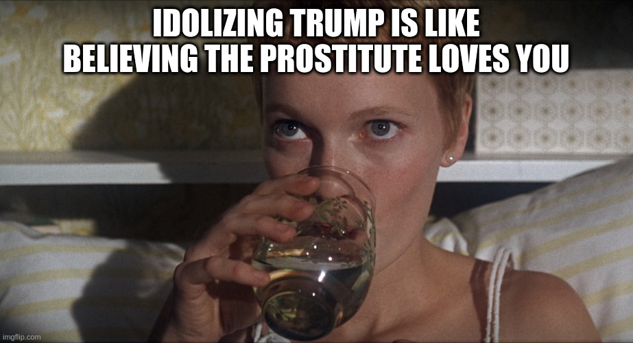 ... and that is just sad | IDOLIZING TRUMP IS LIKE BELIEVING THE PROSTITUTE LOVES YOU | image tagged in rosemary,rumpt | made w/ Imgflip meme maker