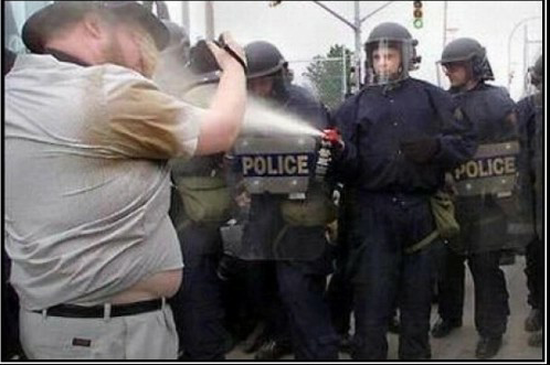 Police spraying fat guy Blank Meme Template