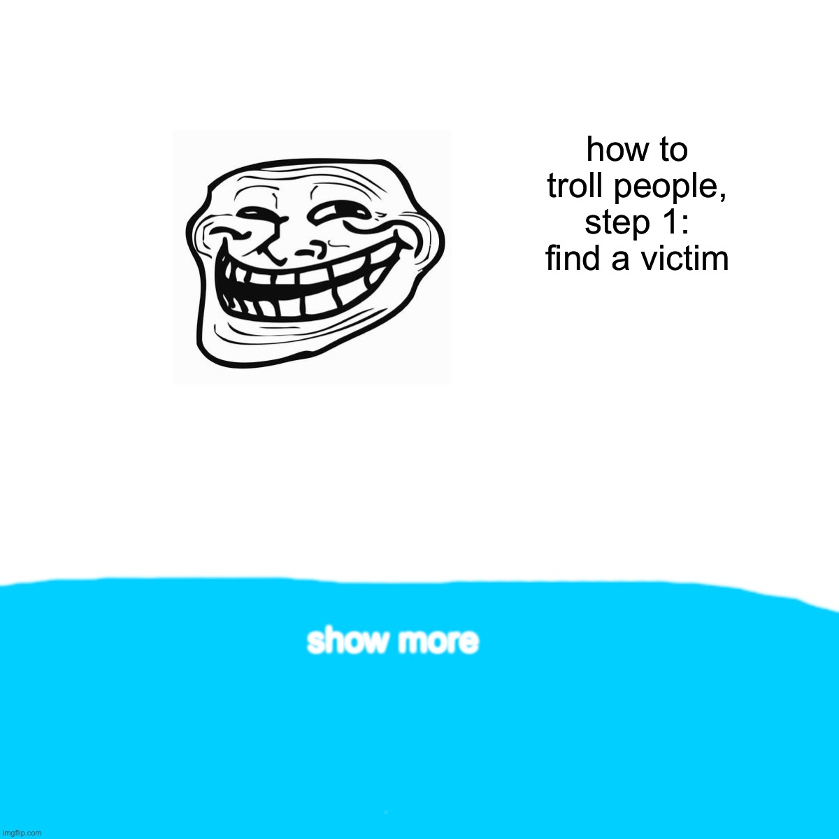 Drake Hotline Bling Meme | how to troll people, step 1: find a victim; show more | image tagged in memes,drake hotline bling | made w/ Imgflip meme maker