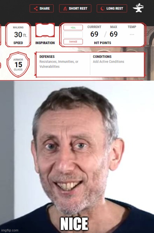 only D&D fans will get this-or maybe not idk | NICE | image tagged in nice michael rosen | made w/ Imgflip meme maker