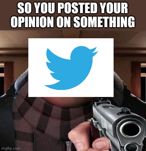 Gru Gun | SO YOU POSTED YOUR OPINION ON SOMETHING | image tagged in gru gun | made w/ Imgflip meme maker