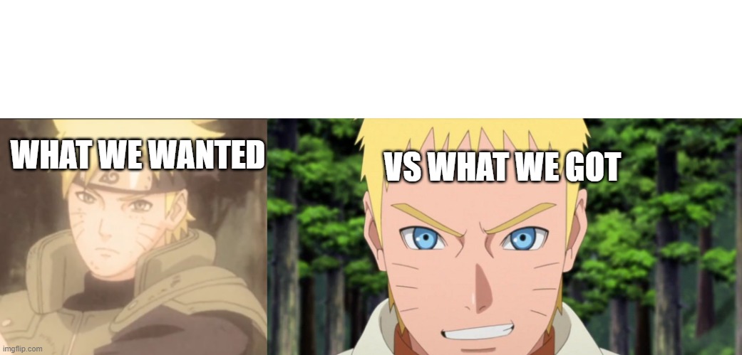 naruto meme | VS WHAT WE GOT; WHAT WE WANTED | image tagged in anime | made w/ Imgflip meme maker