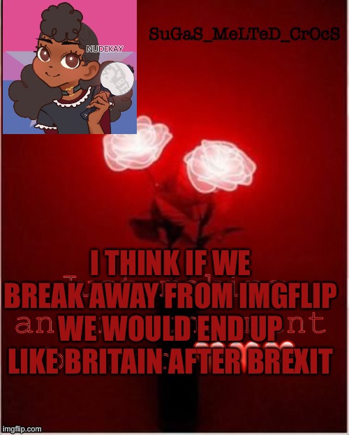 Really | I THINK IF WE BREAK AWAY FROM IMGFLIP WE WOULD END UP LIKE BRITAIN AFTER BREXIT | image tagged in sugasmeltedcrocs announcement | made w/ Imgflip meme maker