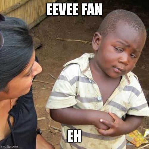 Third World Skeptical Kid Meme | EEVEE FAN EH | image tagged in memes,third world skeptical kid | made w/ Imgflip meme maker