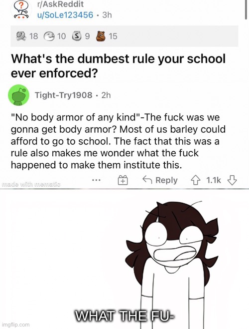 I present to you, THE SCHOOL SYSTEM EVERYONE (also stolen from reddit) | image tagged in jaiden animations what the fu- | made w/ Imgflip meme maker
