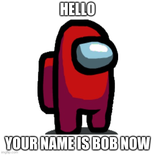 Your name is bob now |  HELLO; YOUR NAME IS BOB NOW | image tagged in your a bob now | made w/ Imgflip meme maker