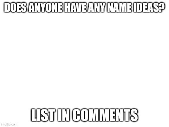 Blank White Template | DOES ANYONE HAVE ANY NAME IDEAS? LIST IN COMMENTS | image tagged in blank white template | made w/ Imgflip meme maker