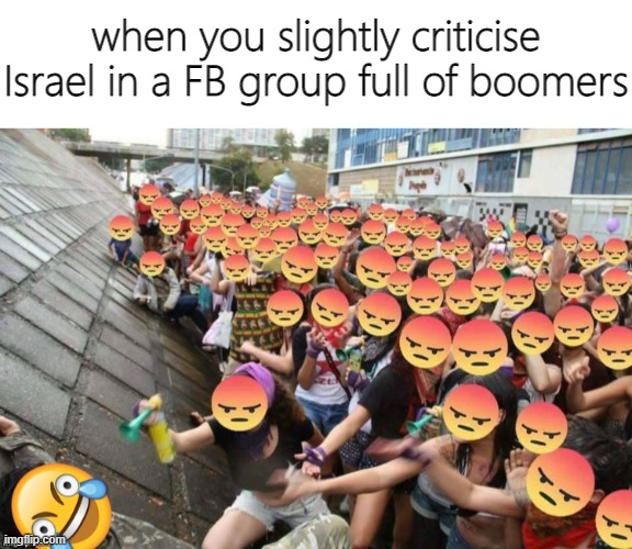 when you slightly criticise Israel in a FB group full of boomers | image tagged in blank white template | made w/ Imgflip meme maker