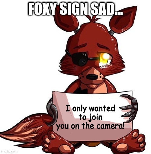 foxy sign sad... | FOXY SIGN SAD... I only wanted to join you on the camera! | image tagged in foxy sign,sad | made w/ Imgflip meme maker