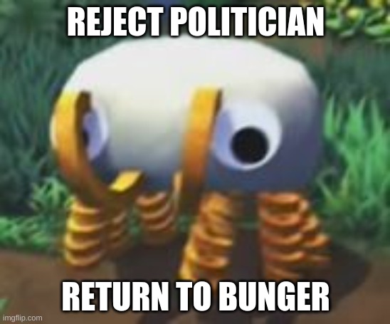 should i post this in politics | REJECT POLITICIAN; RETURN TO BUNGER | image tagged in bunger | made w/ Imgflip meme maker