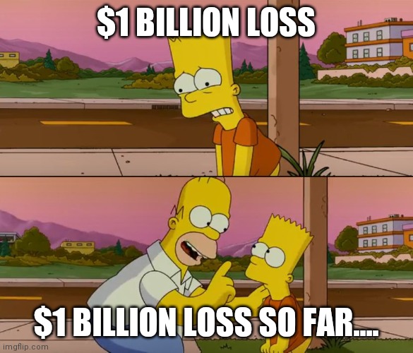 Simpsons so far | $1 BILLION LOSS; $1 BILLION LOSS SO FAR.... | image tagged in simpsons so far | made w/ Imgflip meme maker