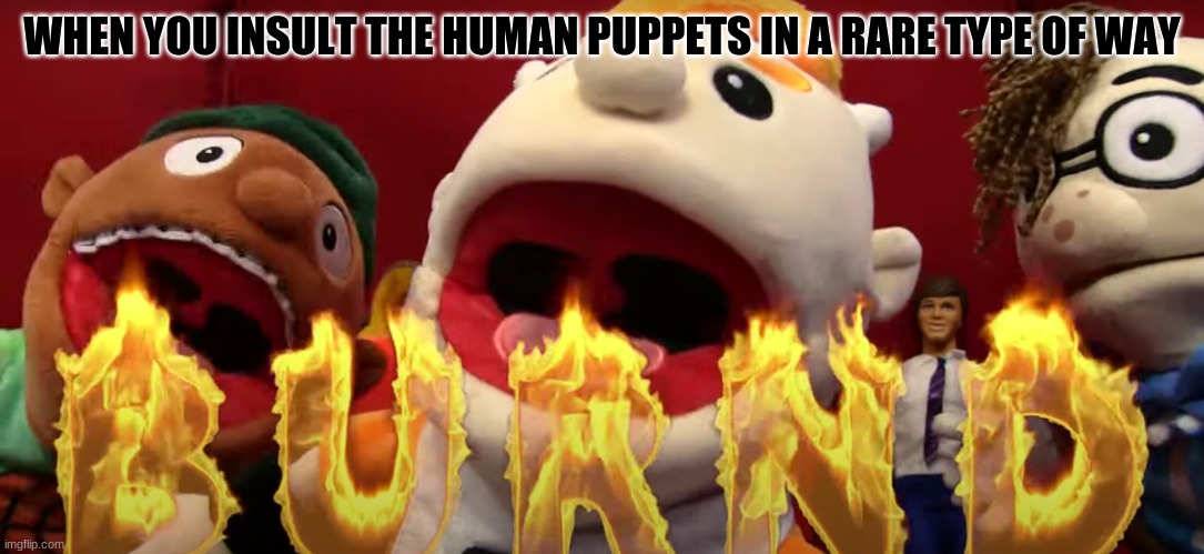 The puppets look like they were trying to do a tiktok but failed because they don't even know how to dance | WHEN YOU INSULT THE HUMAN PUPPETS IN A RARE TYPE OF WAY | image tagged in burnd remake,sml | made w/ Imgflip meme maker