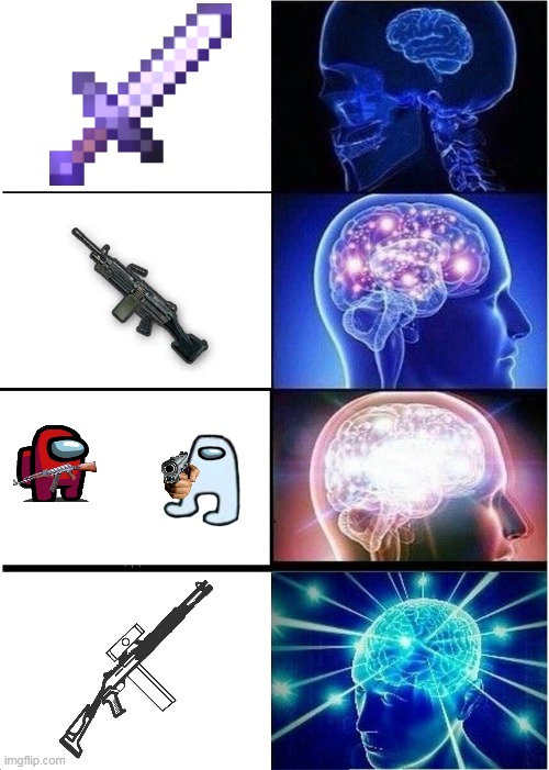 List of most powerfully weapon | image tagged in memes,expanding brain | made w/ Imgflip meme maker