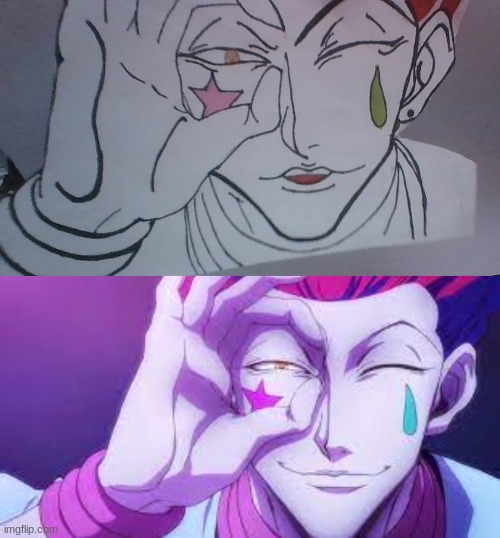 I tried to do Hisoka From Hunter X hunter I think it looks good | made w/ Imgflip meme maker