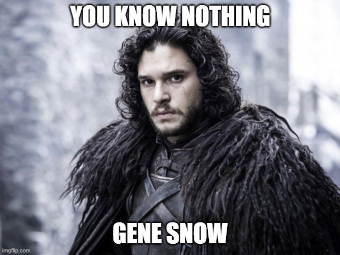 jon snow | YOU KNOW NOTHING; GENE SNOW | image tagged in jon snow | made w/ Imgflip meme maker