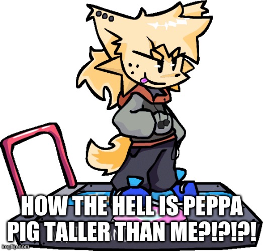 Ms Night Funkin theONLYrandomdoggo But I Made Him Kapi This Time | HOW THE HELL IS PEPPA PIG TALLER THAN ME?!?!?! | image tagged in ms night funkin theonlyrandomdoggo but i made him kapi this time | made w/ Imgflip meme maker